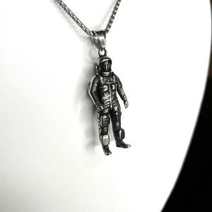 Silver Astronaut Space Explorer Charm Pendant Waterproof Necklace for Men Women